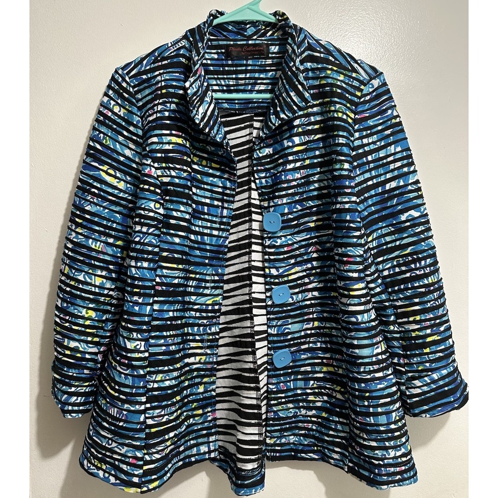 Women's Pleated Blazer Dress Jacket Jumbo Blue Button Blue Crab Ocean Nautical